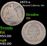 1875-s Seated Liberty Dime 10c Grades f, fine