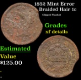 1852 Braided Hair Large Cent Mint Error 1c Grades xf details