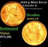1942-p Lincoln Cent Mint Error 1c Grades Choice Unc RD