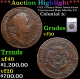 ***Auction Highlight*** 1722 2 Pence Rosa Americana Colonial Cent Uncrowned Rose Martin 3-C 1c Grade