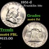1951-d Franklin Half Dollar 50c Grades Choice Unc FBL