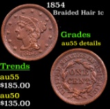 1854 Braided Hair Large Cent 1c Grades AU Details