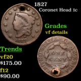 1827 Coronet Head Large Cent 1c Grades vf details