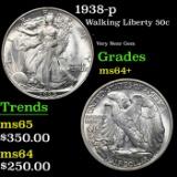 1938-p Walking Liberty Half Dollar 50c Grades Choice+ Unc