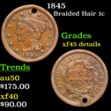 1845 Braided Hair Large Cent 1c Grades xf Details