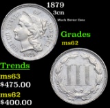 1879 Three Cent Copper Nickel 3cn Grades Select Unc