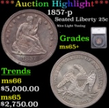 ***Auction Highlight*** 1857-p Seated Liberty Quarter 25c Graded ms65+ By SEGS (fc)