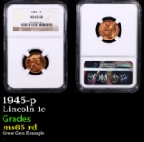 NGC 1945-p Lincoln Cent 1c Graded ms65 rd By NGC
