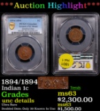 ***Auction Highlight*** PCGS 1894/1894 Indian Cent 1c Graded unc details By PCGS (fc)