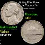 1958-p Jefferson Nickel Mint Error 5c Grades xf