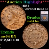 ***Auction Highlight*** 1824 Coronet Head Large Cent 1c Graded ms64 bn By SEGS (fc)