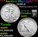 ***Auction Highlight*** 1938-d Walking Liberty Half Dollar 50c Graded ms64+ By SEGS (fc)