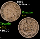 1863 Indian Cent 1c Grades f+.