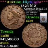 ***Auction Highlight*** 1823 Coronet Head Large Cent N-2 1c Graded au58 By SEGS (fc)