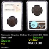 NGC Ptolemaic Kingdom Ptolemy III, 246-222 BC, AE26. Graded vg By NGC