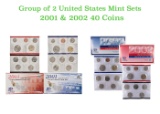 Group of 2 United States Mint Set in Original Government Packaging! From 2001-2002 with 40 Coins Ins