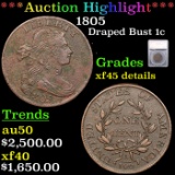 ***Auction Highlight*** 1805 Draped Bust Large Cent 1c Graded xf45 details By SEGS (fc)