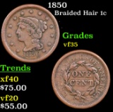 1850 Braided Hair Large Cent 1c Grades vf++