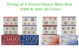 Group of 2 United States Mint Set in Original Government Packaging! From 2001-2002 with 40 Coins Ins