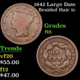 1842 Large Date Braided Hair Large Cent 1c Grades f+