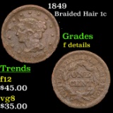 1849 Braided Hair Large Cent 1c Grades f details