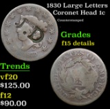 1830 Large Letters Coronet Head Large Cent 1c Grades F Details
