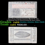 New Jersey Colonial Currency March 25, 1776 12 Shillings (12s) Fr-NJ179 Printed By Isaac Collins Gra