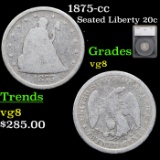 1875-cc Twenty Cent Piece 20c Graded vg8 By SEGS
