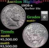 ***Auction Highlight*** 1908-s Barber Quarter 25c Graded ms65+ By SEGS (fc)