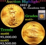 ***Auction Highlight*** 1927-p Gold St. Gaudens Double Eagle $20 Graded ms65+ By SEGS (fc)
