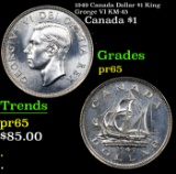 Proof 1949 Canada Dollar $1 King Grorge VI KM-45 Grades GEM Proof