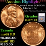 ***Auction Highlight*** 1942-d Lincoln Cent Near TOP POP! 1c Graded ms67+ rd By SEGS