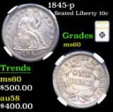 1845-p Seated Liberty Dime 10c Graded ms60 By PGA