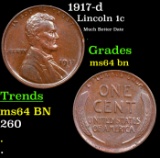 1917-d Lincoln Cent 1c Grades Choice Unc BN