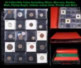 20 Collectible Coins Including Silver, Mercury, Barber, Bust, Flying Eagle, Indian, Large Cent, Proo