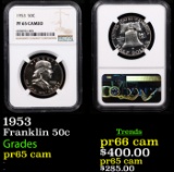 Proof NGC 1953 Franklin Half Dollar 50c Graded pr65 cam By NGC