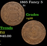 1865 Fancy 5 Two Cent Piece 2c Grades vg+