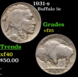 1931-s Buffalo Nickel 5c Grades vf+