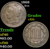 1868 Three Cent Copper Nickel 3cn Grades vf+