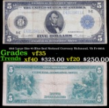 1918 Large Size $5 Blue Seal National Currency Richmond, VA Fr-863A Grades vf++