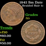 1842 Sm Date Braided Hair Large Cent 1c Grades f+