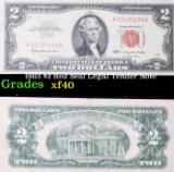 1963 $2 Red Seal Legal Tender Note Grades xf