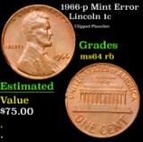 1966-p Lincoln Cent Mint Error 1c Grades Choice Unc RB