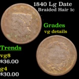 1840 Lg Date Braided Hair Large Cent 1c Grades vg details