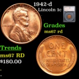 1942-d Lincoln Cent 1c Graded ms67 rd By SEGS
