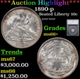 ***Auction Highlight*** 1890-p Seated Liberty Dime 10c Graded ms66+ By SEGS (fc)