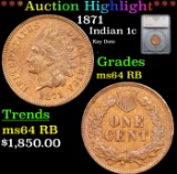 ***Auction Highlight*** 1871 Indian Cent 1c Graded ms64 RB By SEGS (fc)