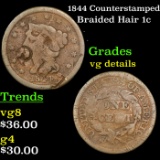 1844 Braided Hair Large Cent Counterstamped 1c Grades vg details