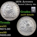 1874 Arrows Seated Half Dollar 50c Graded au53 details By SEGS