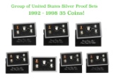 1992-1998 United States Mint Silver Proof Set. 35 coins in total.